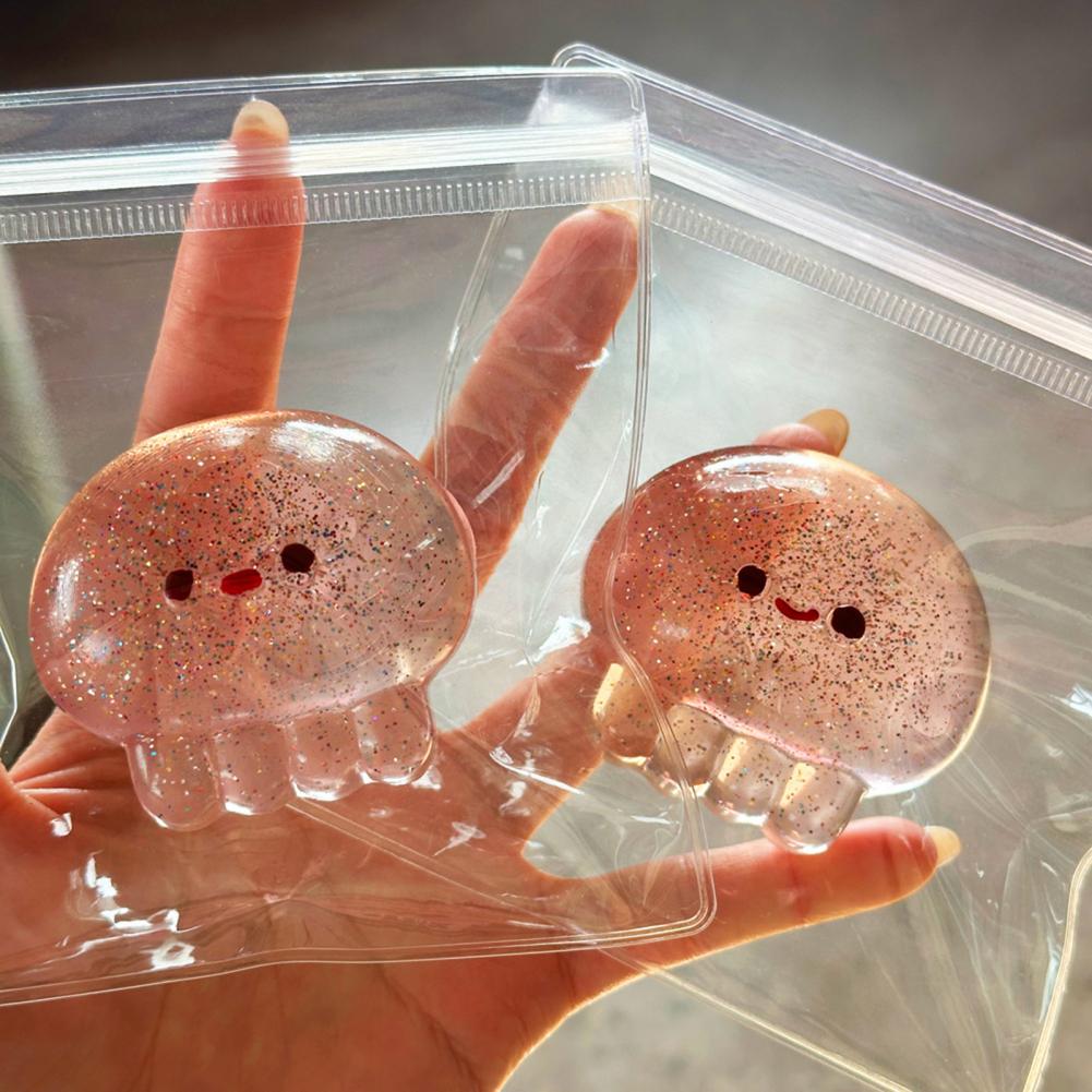 Clear Cartoon Jellyfish Squeeze Toy Stress Anxiety Relief Glitter Jellyfish Sensory Toy Kids Teens Adults Soft Tpr Pinch Toy