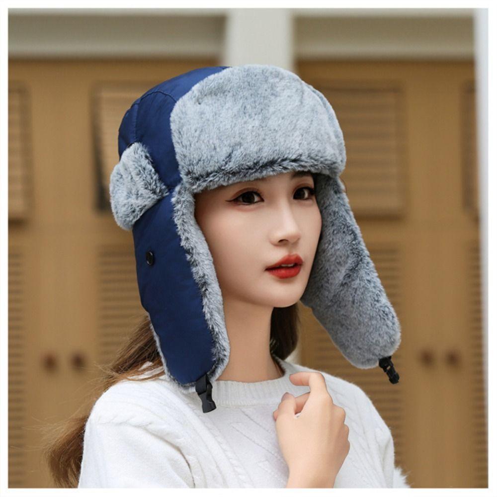 Windproof Lei Feng Hat Warmth Plush Hood Cap Fashion Cold Hat  For Women Man