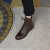 Stivali da donna autunno/inverno con punta tonda e tacco spesso, scarpe da donna, stivali in vera pelle, stivali corti con cerniera, stivali da motociclista, marroni