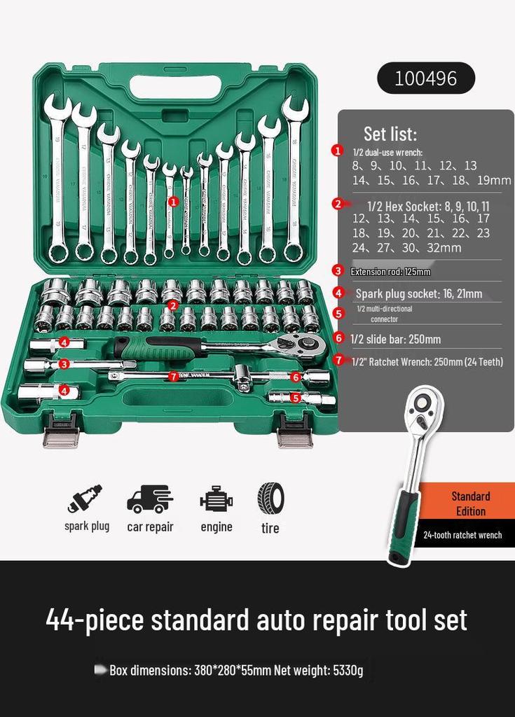 Pioneering Industrial-Grade Auto Repair Kit: Chrome Vanadium Steel Sockets & Ratchet Wrench Set for Mechanics