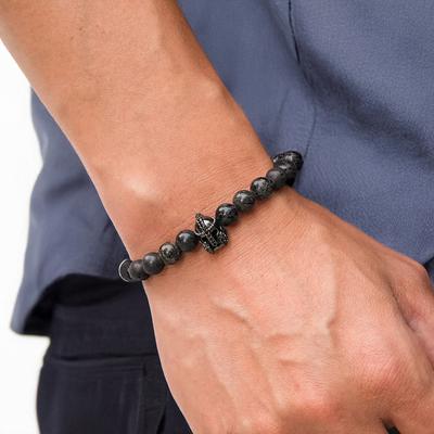 Fashion Men Bracelet Natural Lava Stone Beads Braslet Adjustable Gothic Helmet Charm Braclet Pulseria Hombre Perfect Gift Him