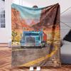 A Truck Driving Down Road In Desert.-Themed Blanket - Comfortable Flannel Fabric Digital Printing Hypoallergenic Suitable for All
