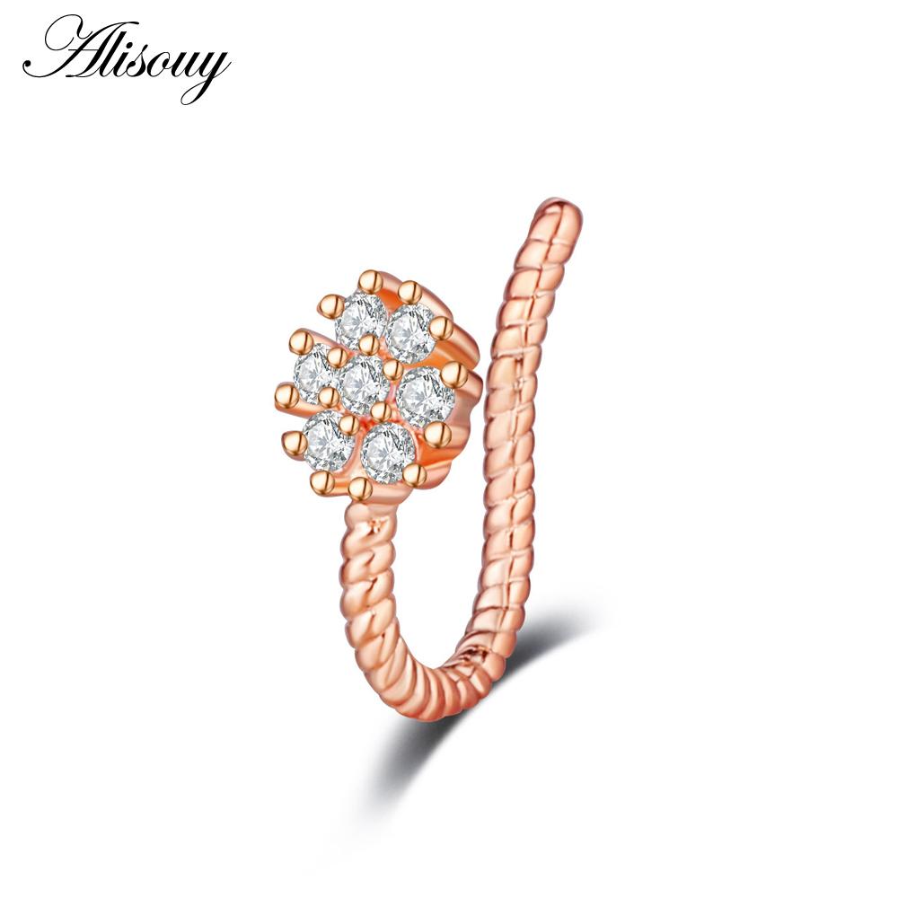Alisouy 1pc Zirconia Fake Piercing Clip Nose Ring Body Jewelry for Women Ear Cuffs Heart Cross Star Leaf Flowers Clip Nose Rings