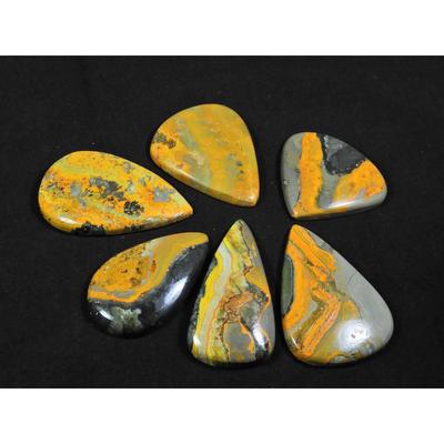 37-42MM Natural Bumble Bee Jasper Pear Cabochon Loose Gemstone 06Pcs Lot C-91
