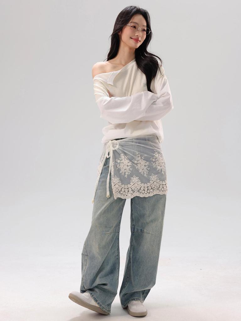 Lace Hem Layering Skirt for Women - Slimming Inner Wear Anti-Exposure Apron-Style with Magical (Shenqi) Buttocks Covering.