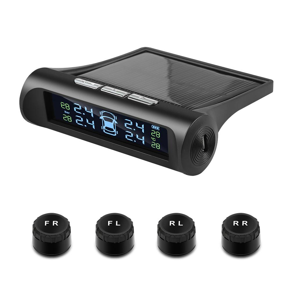Solar Powered Car Tire Pressure Security Alarm Monitor System 4 Sensors Display Intelligent Tyre Pressure Temperature Warning