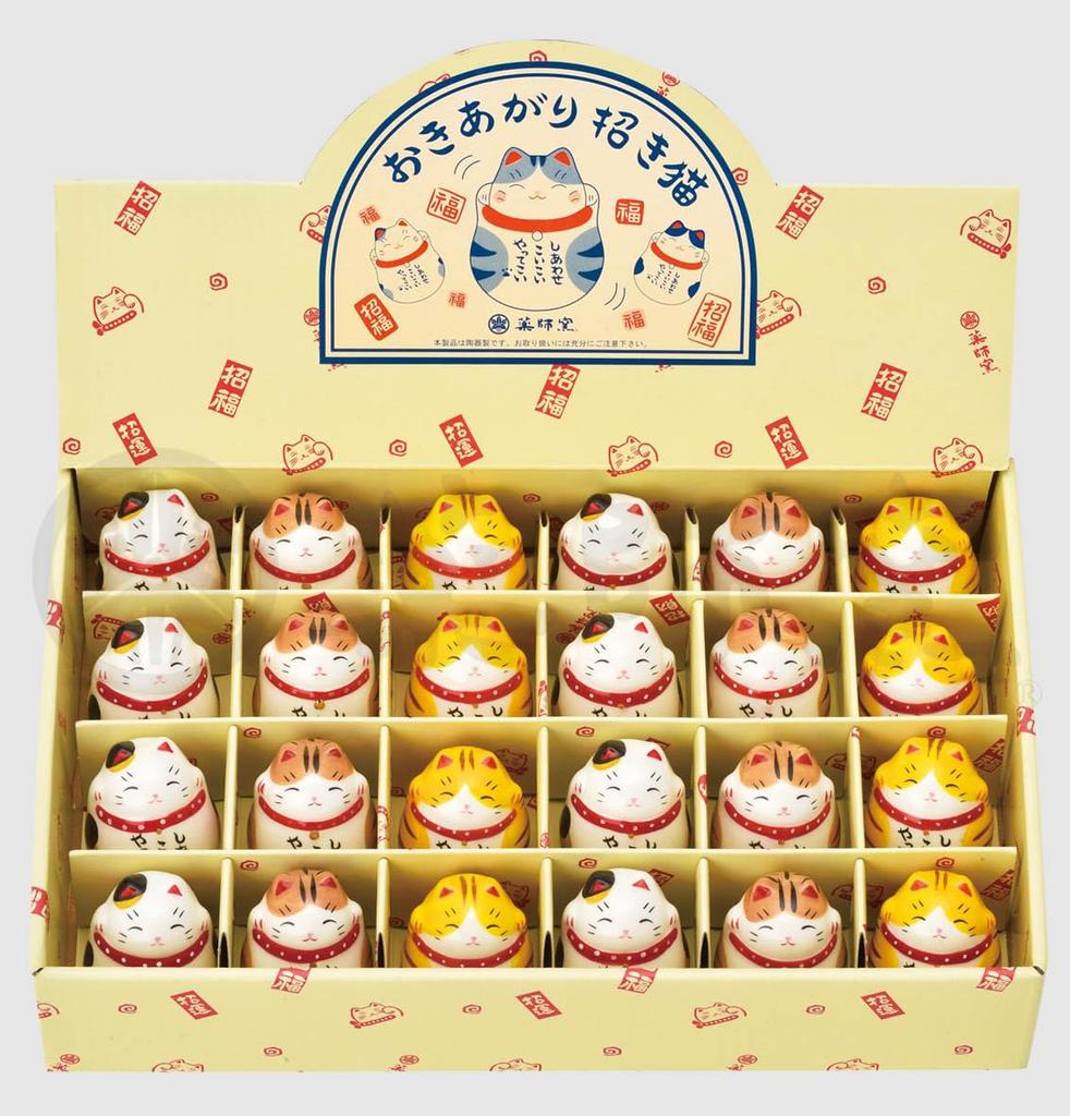 Yakushigama Painted Brown and Tiger pieces Display Set Roly-poly Maneki-neko (24-piece set) Calico, Tabby, (8 each) -