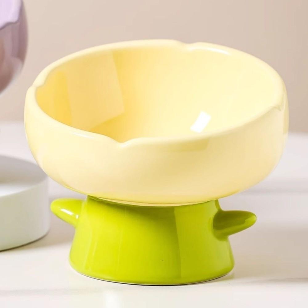 Non-slip Ceramic Cat Bowl Flower Shaped High Foot Bowl Simple Dog Food Bowl Pet Drinking