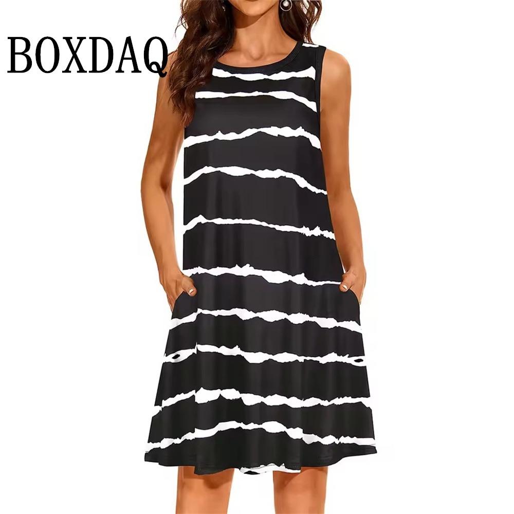 Fashion Elegant Floral Print Dress Casual A-Line Tank Women's Summer Retro Sleeveless Chic Dresses Travel Loose Beach Sundresses