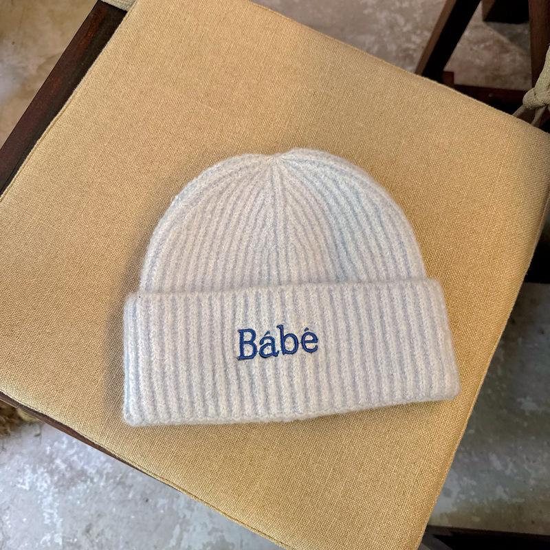 Letter Embroidered Woolen Hat Autumn and Winter Versatile Men and Women Outdoor Cycling Warm Pullover Knitted Woolen Hat