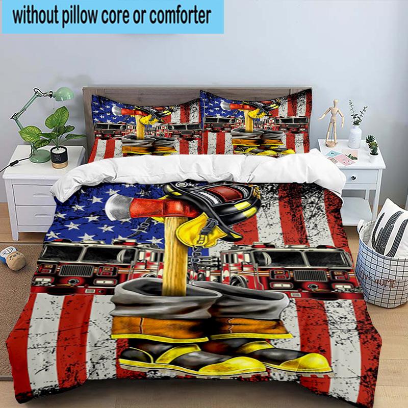 Firefighter's American Pride 3pcs Bedding,Including 1pc Duvet Cover And 2pcs Pillowcases Perfect for Christmas,Ideal for Bedroom, Dormitory