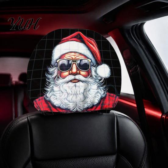 Interior Protection for SUVs 2Pcs Santa Car Headrest Covers, Christmas Printed Pillow Cases, Universal Fit Soft Polyester Auto Guards Most Vehicles,