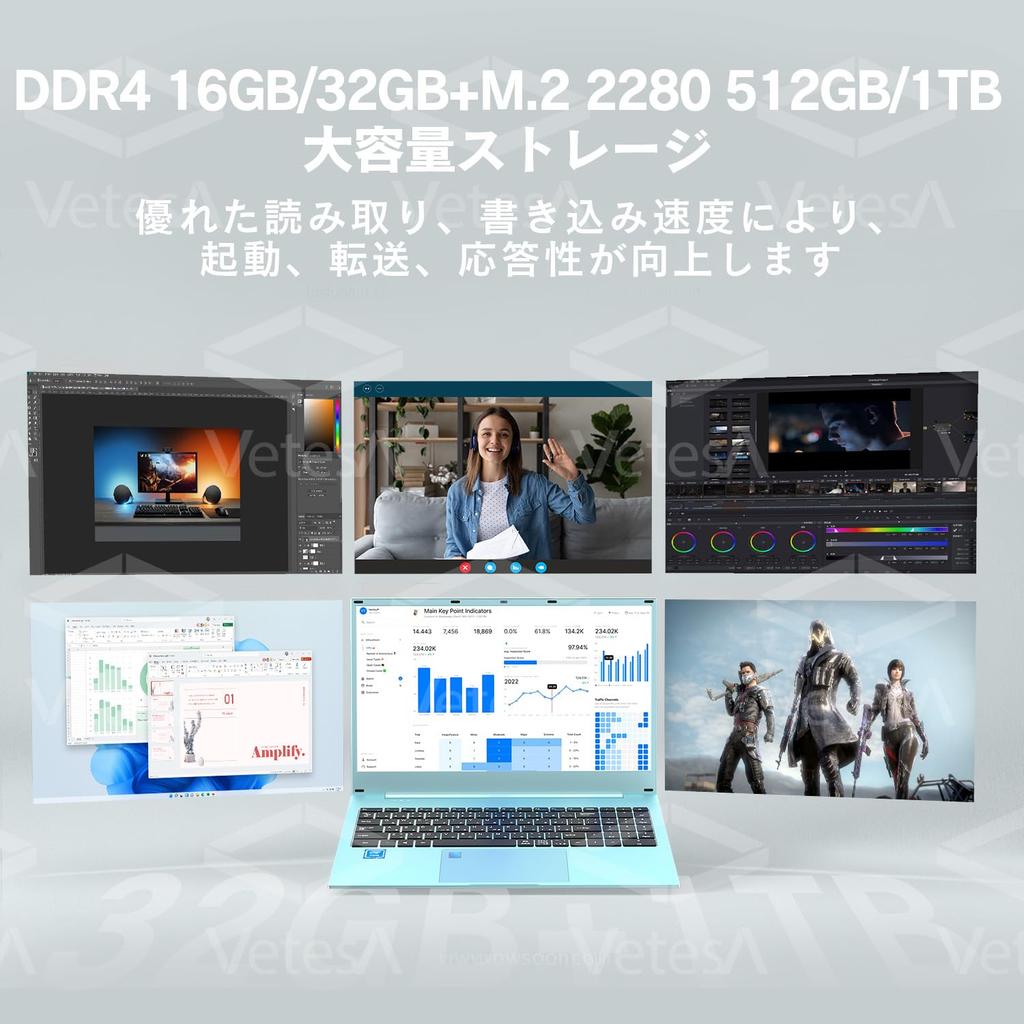 VETESA N95 12th Generation Laptop with Japanese 1TB 16GB Office Windows 11 Full HD 1080P Fingerprint Numeric and Mouse Included 15.6-inch Keyboard,