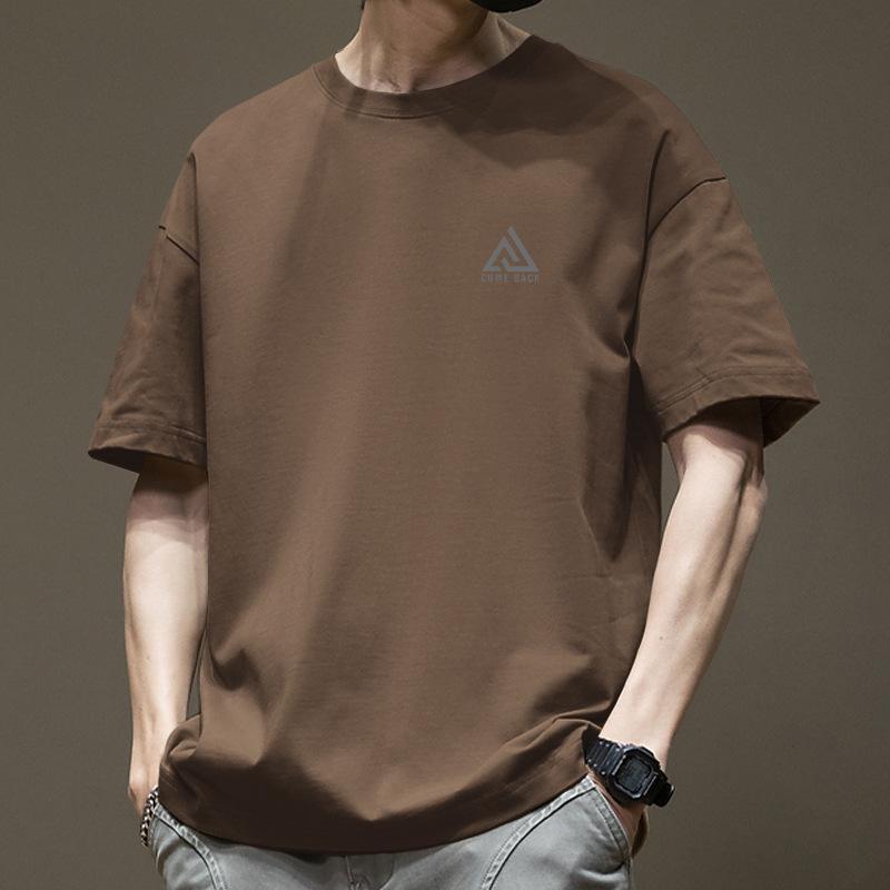 Men's Heavyweight Short-Sleeve T-Shirt - American Style, Pure Cotton, Trendy, Loose Fit, White.