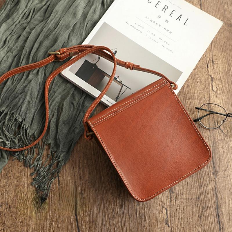 Johnature Women's Literary Genuine Leather Small Bag Vintage Solid Color Messenger Bag Natural Cowhide Shoulder & Crossbody Bags