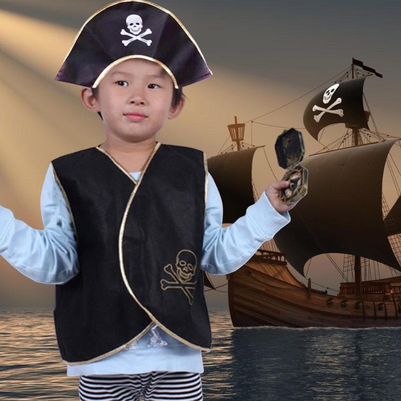 Pirate Hat Pirate Eye Patches Skull Pattern Pirate Tops Halloween Pirate Cosplay Accessories Pirate Costume Set