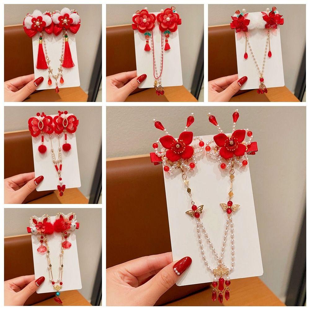 Hanfu Headwear Chinese Style Red Barrettes Princess Ancient Style Hair Clip  Kids