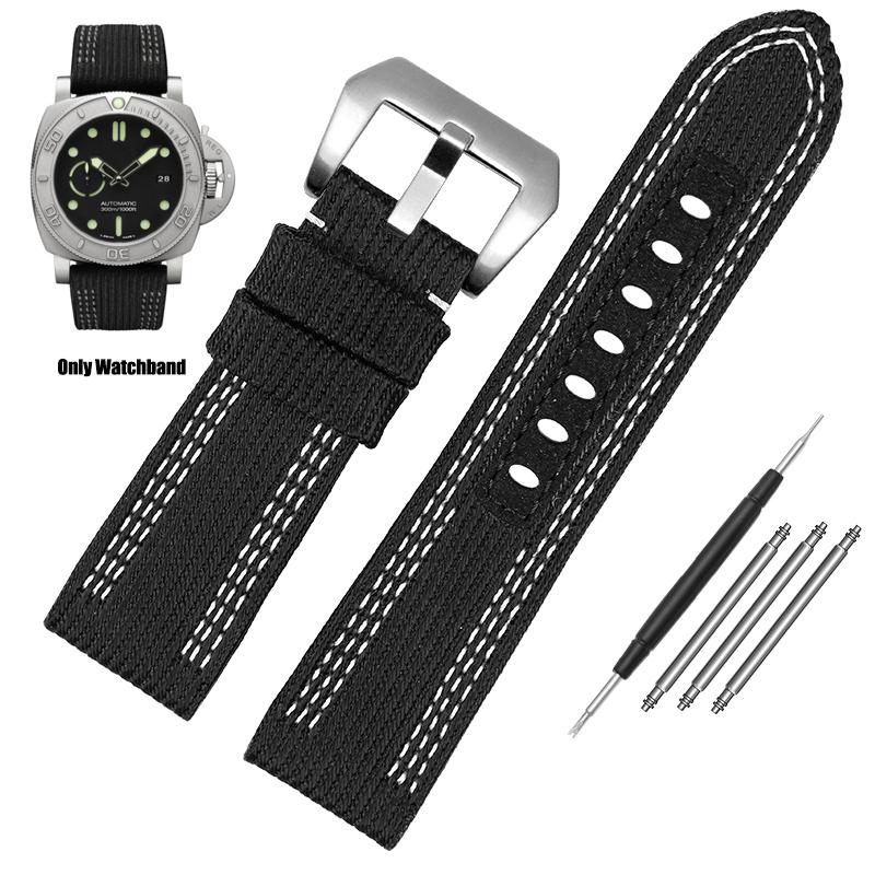 

Wristband 24mm 26mm Nylon Canvas Leather Watch Strap For Panerai PAM00984 985 01661 Luminor Accessories Bracelet Black Watchband 26mm