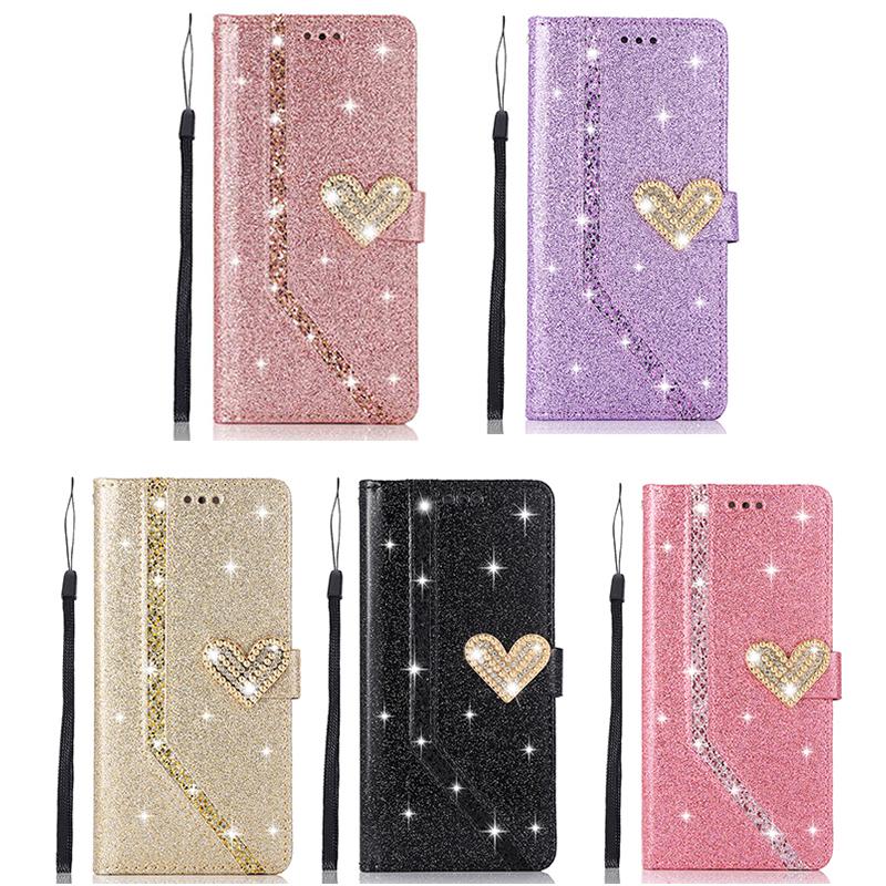 Shiny Case For iPhone 16 15 14 13 Pro Max 12 MINI 11 Pro X XR XS XS Max 7 8 Plus Wallet Flip Leather Case