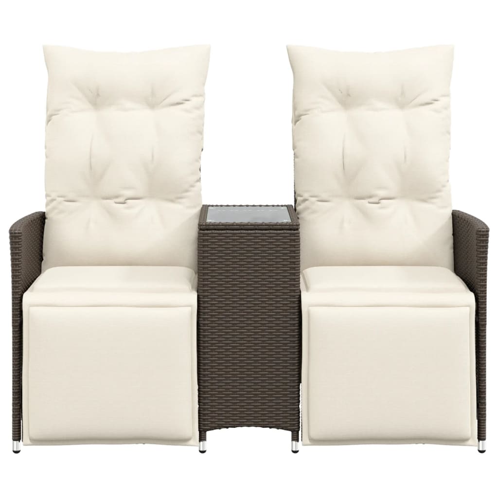 Vidaxl Folding Garden Sofa with Table, 2-Seater, Brown, PE Rattan