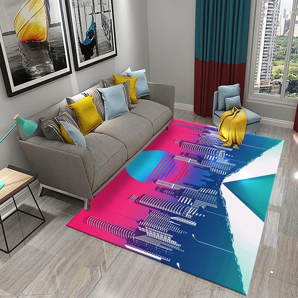 3D Colorful Neon Wave Carpet Rug for Living Room Kids Bedroom Decor Kids Play Crawling Floor Mat Bathroom Kitchen Non-slip Rugs