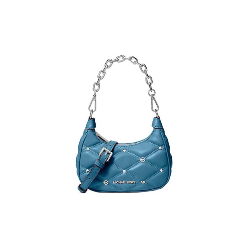 MICHAEL KORS Quilted Silver Hardware Polyurethane Blend Handheld Crossbody Shoulder Bag Women s Blue синий
