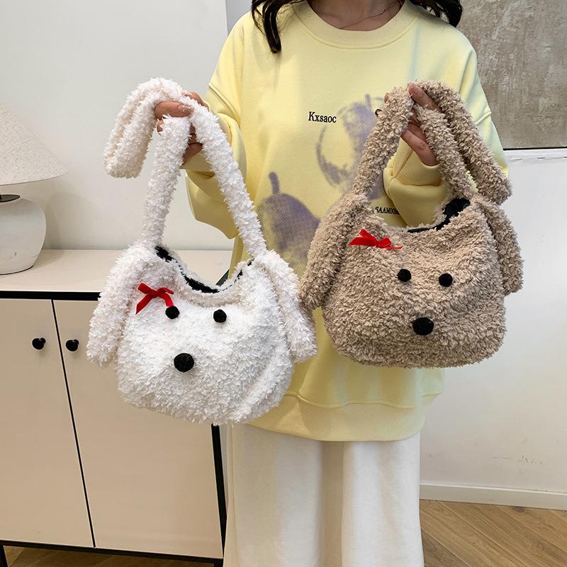 Autumn and winter new plush puppy bag candy color small fresh girl children's shoulder armpit bag