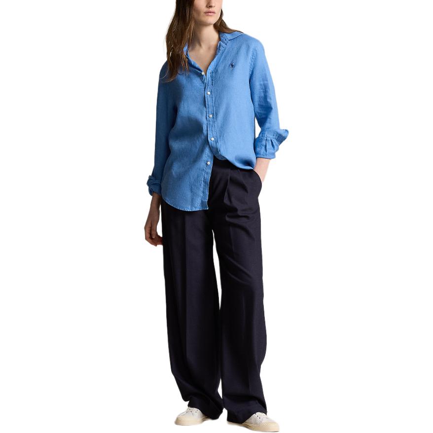 Polo Ralph Lauren Ss24 Solid Logo Embroidered Loose Long Sleeve Shirt Women Shirts Blue WMPOSHTNDO20615-400