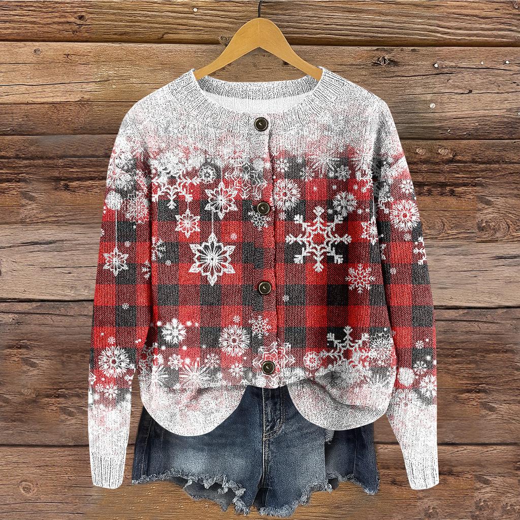 Women's Round Neck Top Printing Thickened Plush Cashmere Warm Long Top