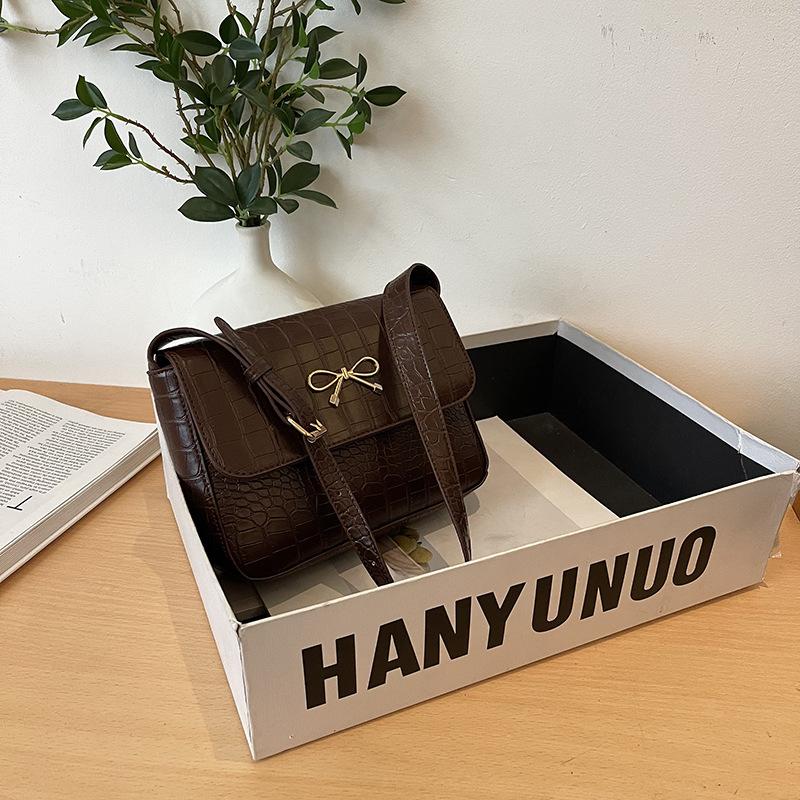 

Texture retro sweet casual 2025 new popular solid color bow crossbody shoulder underarm small square bag women