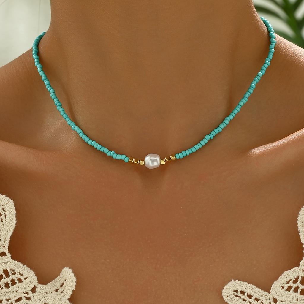 Bohemian Necklace, Bohemian Style Vacation-Inspired Pearls Beaded Necklace, Suitable for Mother's Day and Casual Attire