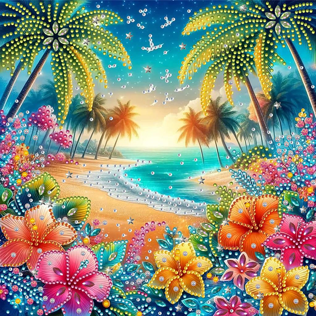 Summer Beach Special Shaped 5D DIY Partial Drill Diamond Art Kit for Adults Home Wall Decor Diamonds Dots Gem Art Kits 30x30cm