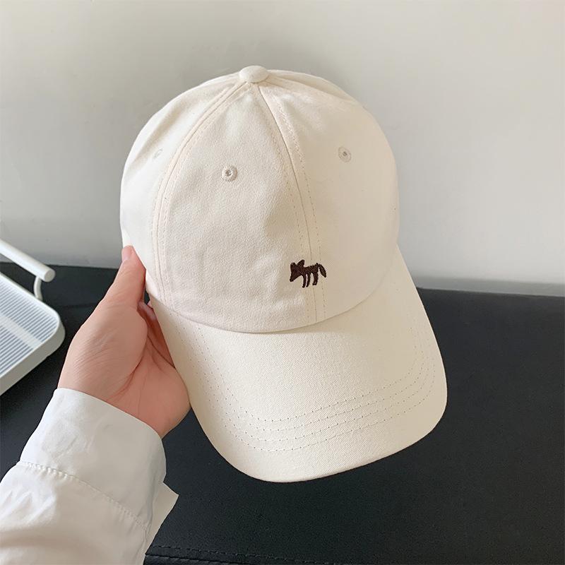 Cute Little Fox Embroidered Baseball Cap for Women's Summer New Wide-brimmed Face Small Sunscreen Sunshade Cap
