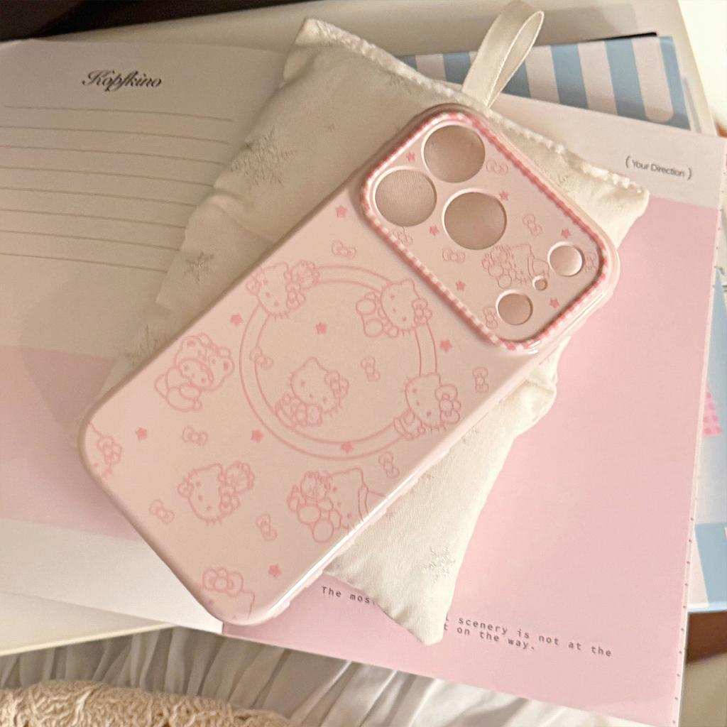 Cat Line Applies To Apple 17promax Mobile Phone Case Iphone16 Girlfriend Cartoon 15 Magnetic Suction Bracket 13 Soft