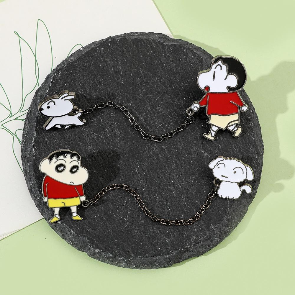 Cute Crayon Shin-chan Metal Badge With Chain Cartoon Character Design Alloy Material Xz3014xz3015 Colors