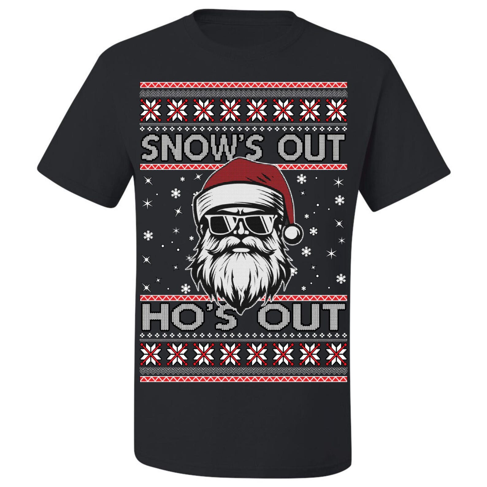 Ugly Christmas T-Shirt Snow s Out Ho s Out Santa Claus Tee Shirt M