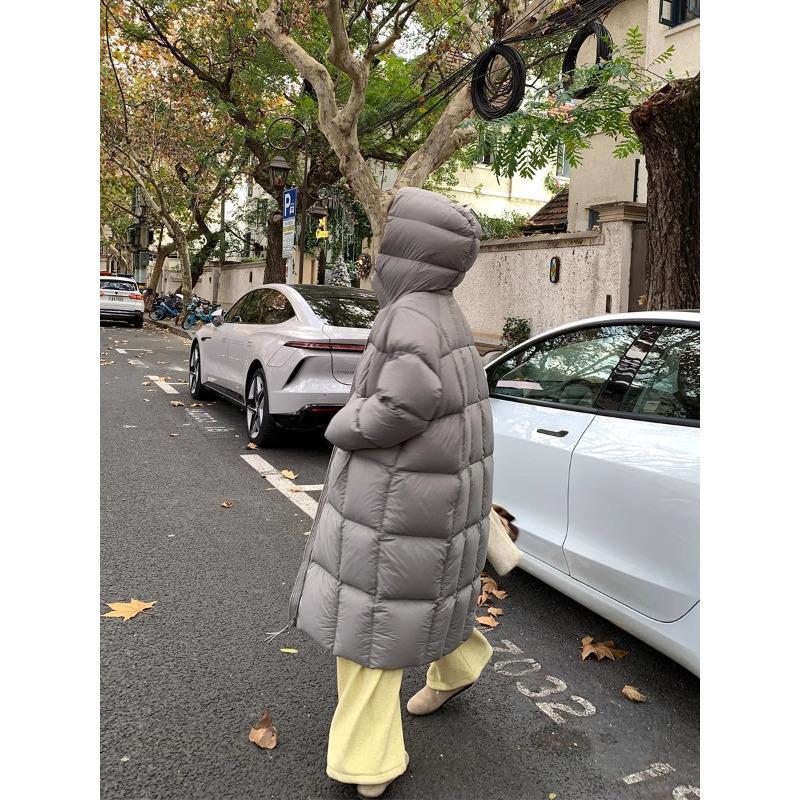 

Ladies Longline Hooded Down Jacket Oversized WinterCoat Warm S серый