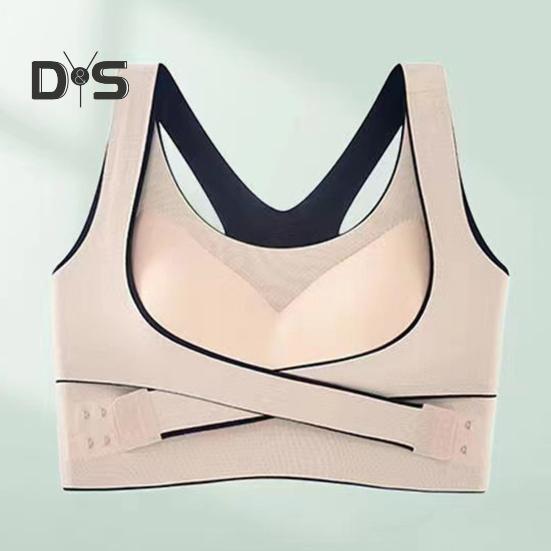 Damen-Sport-BH mit stoßfester Rückenkorrektur, elastischer Push-Up-BH mit Kreuzgurtverschluss, weich, atmungsaktiv, gepolstert, bügellos, Übergröße