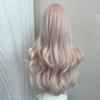 Women's Grey Pink Long Curly Synthetic Wig With Bangs Natural Long-Smooth Heat Resistant Wavy Wig For Cosplay Daily Wear