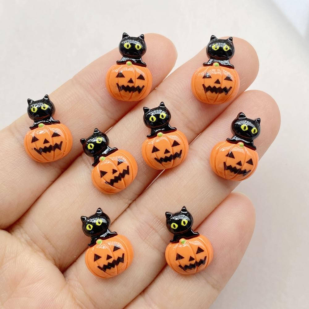 20Pcs Cute Cartoon Halloween cat, pumpkin, bat Nail Art Resin Designer Charms DIY Craft For Nail 3D Decorations Jewelry