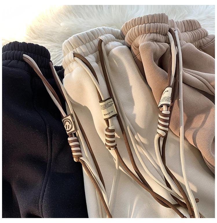 Men's Fleece-Lined Thickened Sweatpants: Autumn/Winter 2024, Loose Straight-Leg Cuffed Casual Sports Pants