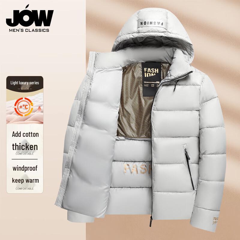 

JOW Men s Black Gold Edition Thick Padded Winter Jacket with Detachable Hood 2XL