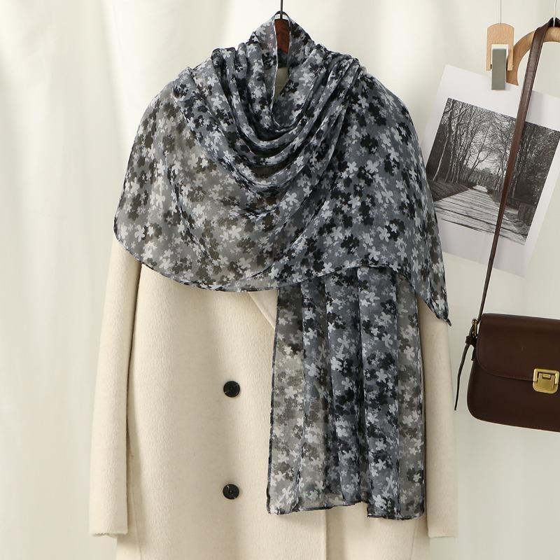 New plant flower print Bali yarn long shawl hot-selling thin breathable sunscreen windproof scarf women