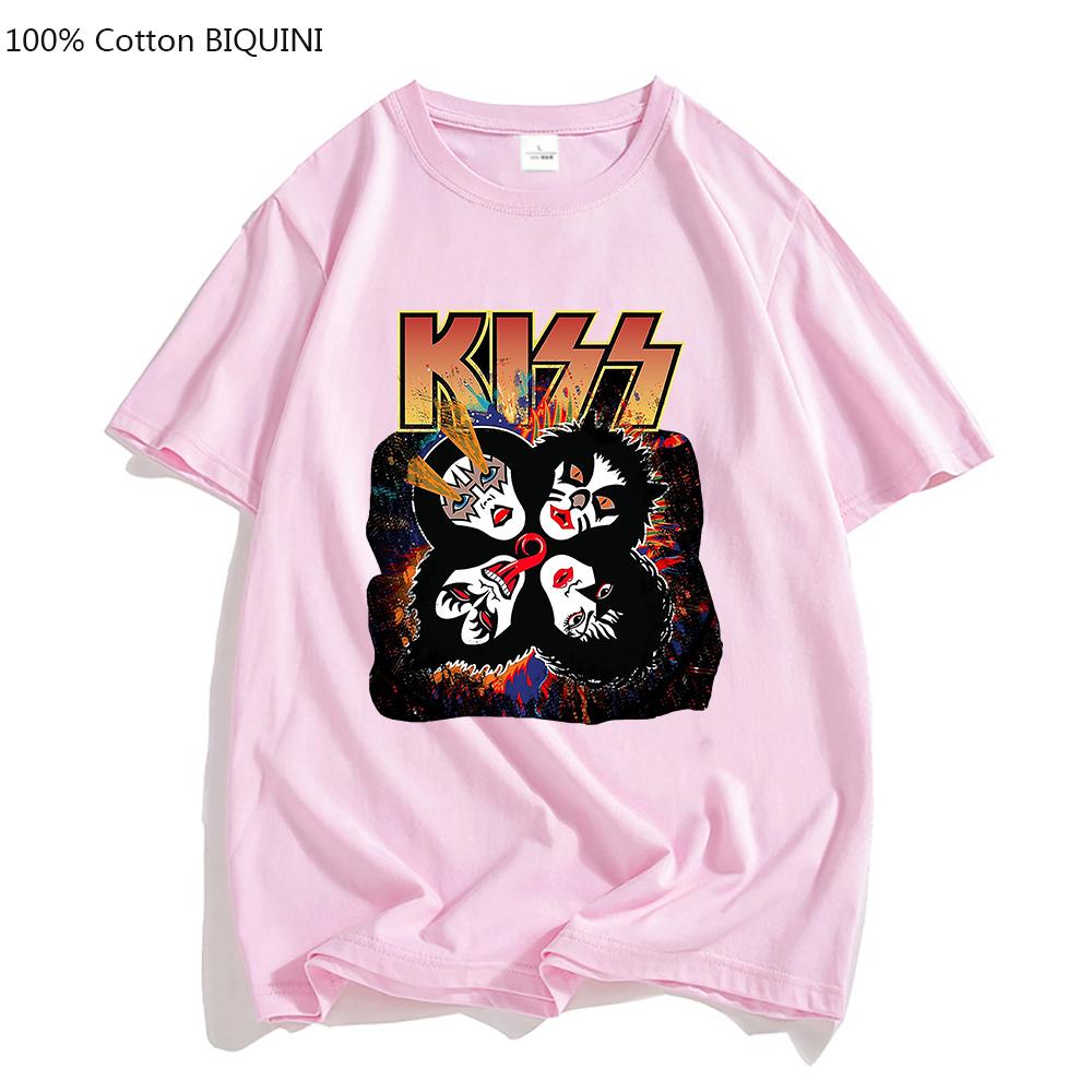 New T Shirt Black Tops for Men KISS Rock & Roll T-Shirt Heavy Metal Band Merch 100% Cotton Tshirt for Male/Female Punk Goth Tops