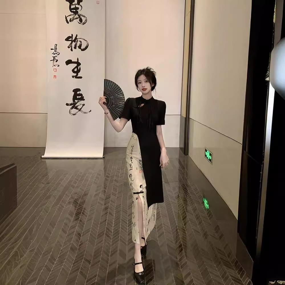 2026 new retro new Chinese skirt medium and long short-sleeved cheongsam dress summer temperament two-piece set