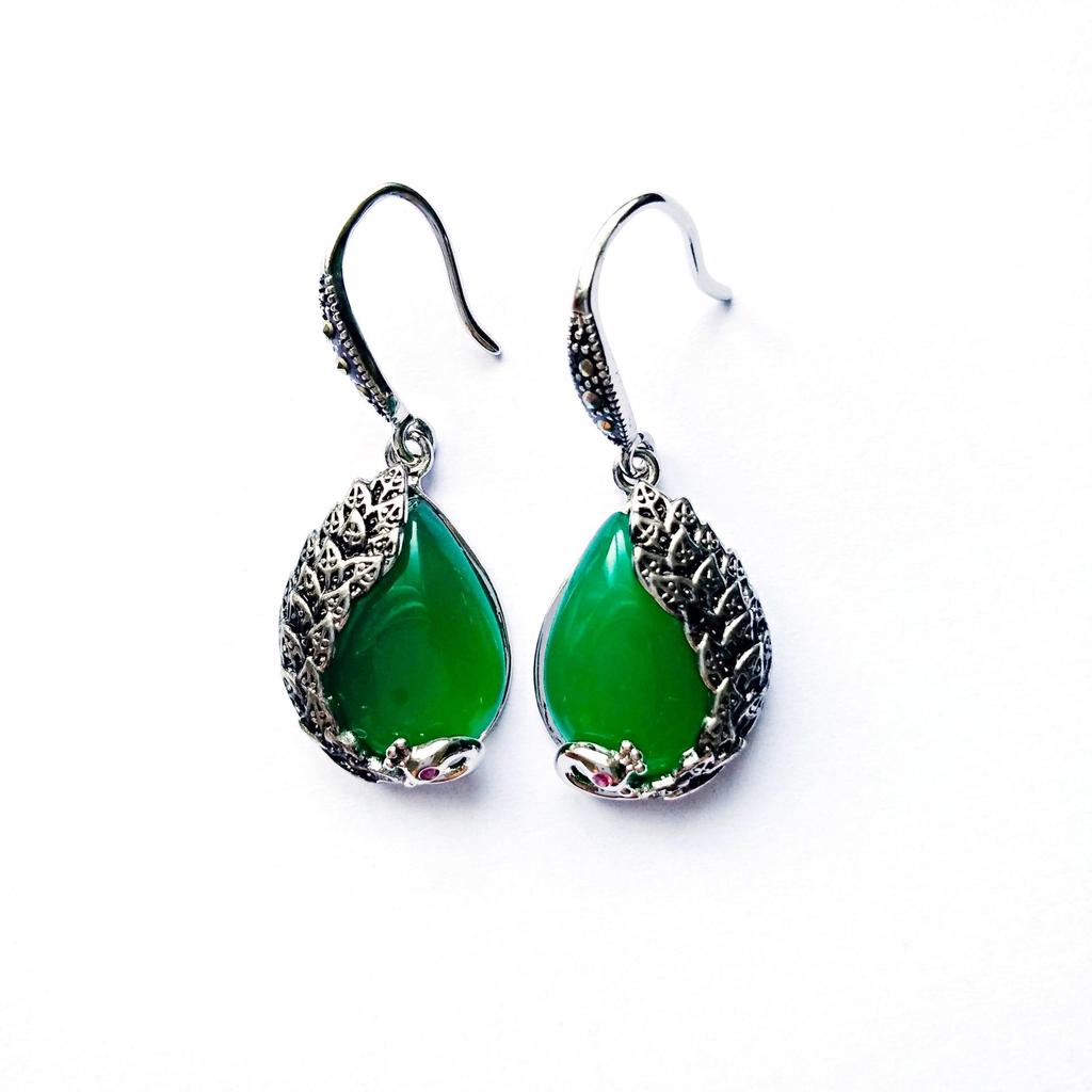 Retro Green Tourmaline Earrings: European & Korean Inspired Fashion Pendant Jewelry