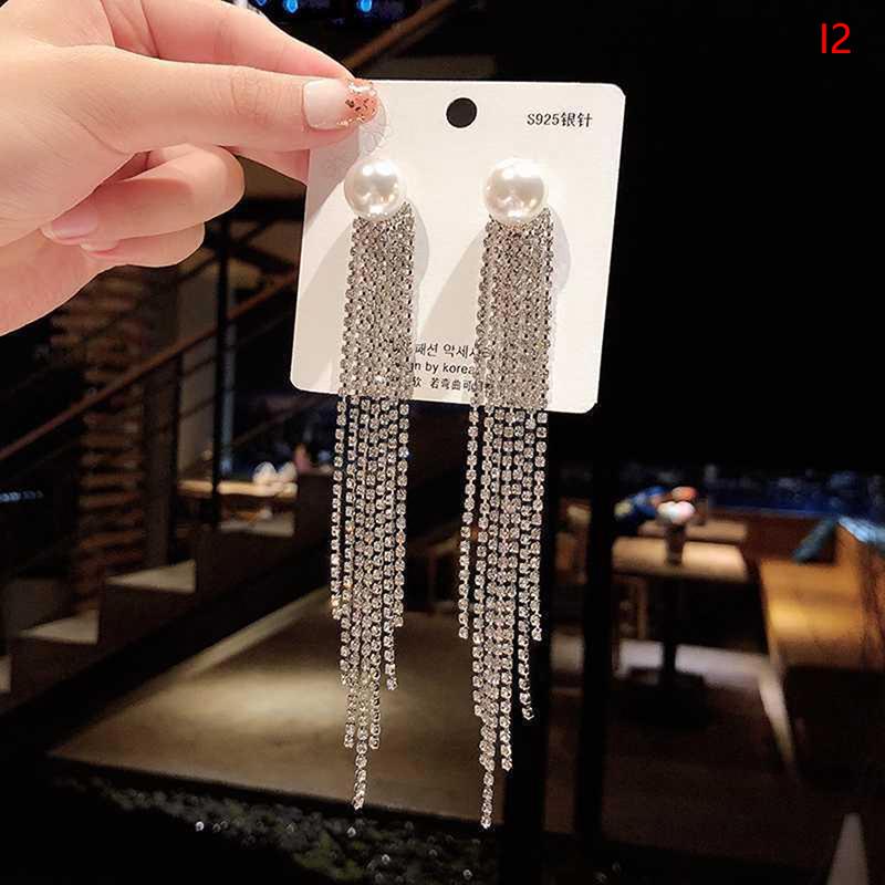 S925 Silbernadel Klassische Glänzende Ohrringe Damen Überlange