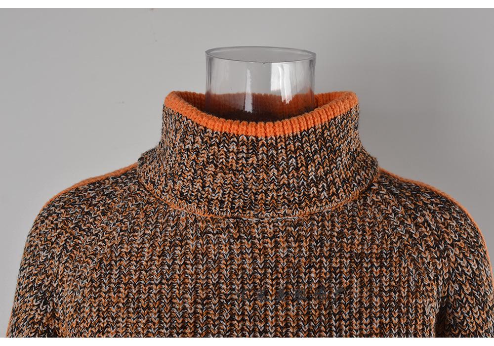 2026 Winter Women's High Neck Patchwork Knit Pullover Sweater - Mixed Color European & American Style