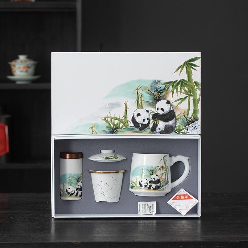 Cute Panda Chinese Kung Fu Tea Sets - Ceramic Tea Pot with Infuser Tea Cup Tea Can Gift Box,Cartoon Panda Tea Set for Business Festival Friend Gifts