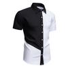Men's Asymmetric Color Block Short Sleeve Button Down Shirt Black White Breathable Casual Business Tops